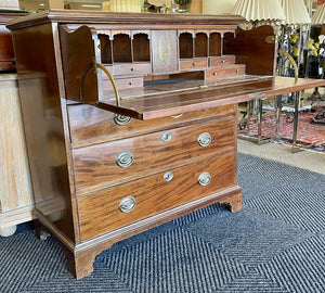 Antique English Mahogany Regency Drop Front Desk Butler Chest of Drawers