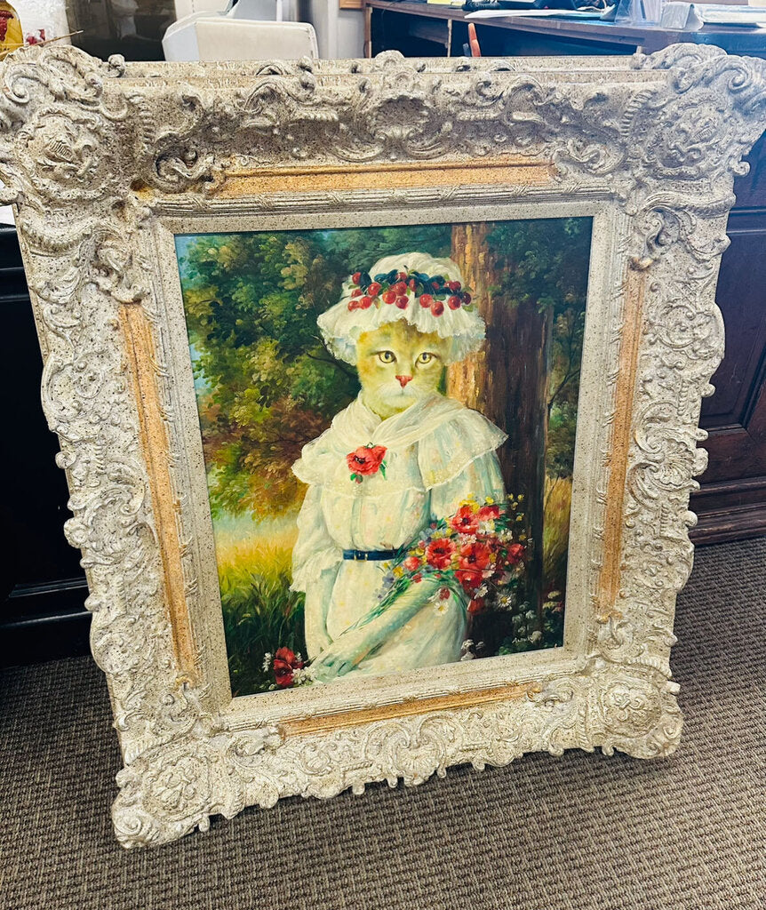 Flower Crown Cat Framed Painting 38x44