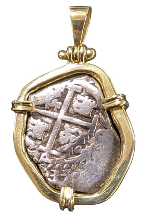 1696 Potosi VR Carlos II Reel Coin 18KGold Bezel by Miss Daisy's Consignment & Auction House