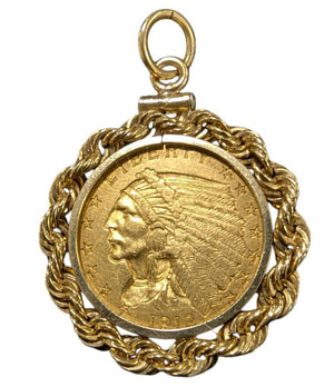 1912 $2.5 Dollar Indian Head Coin 14K Gold Bezel