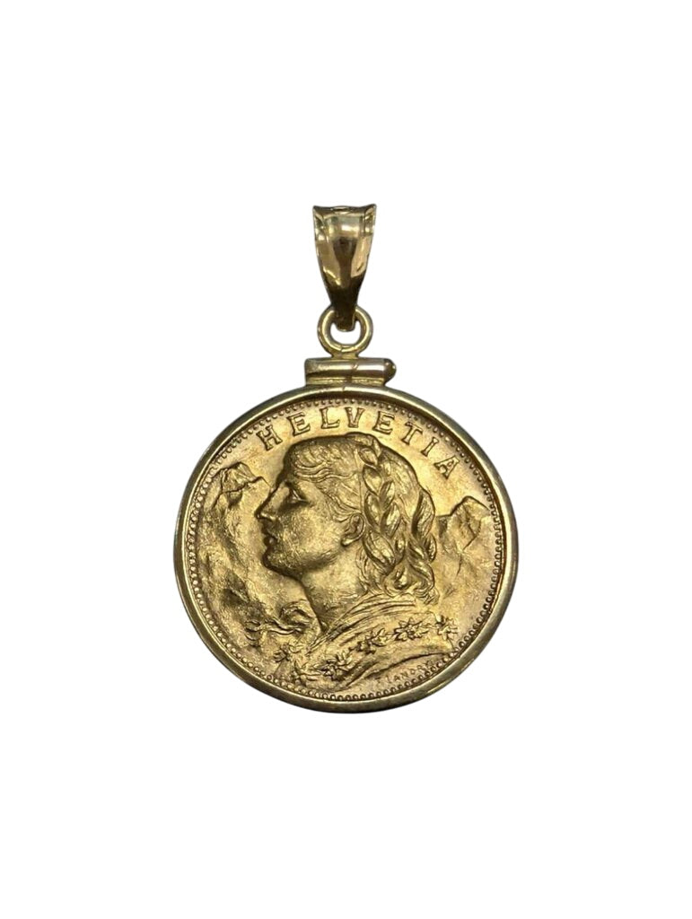 1935 Helveta Swiss 20 Franc Coin 14k Gold Bezel by Miss Daisy's Consignment & Auction House