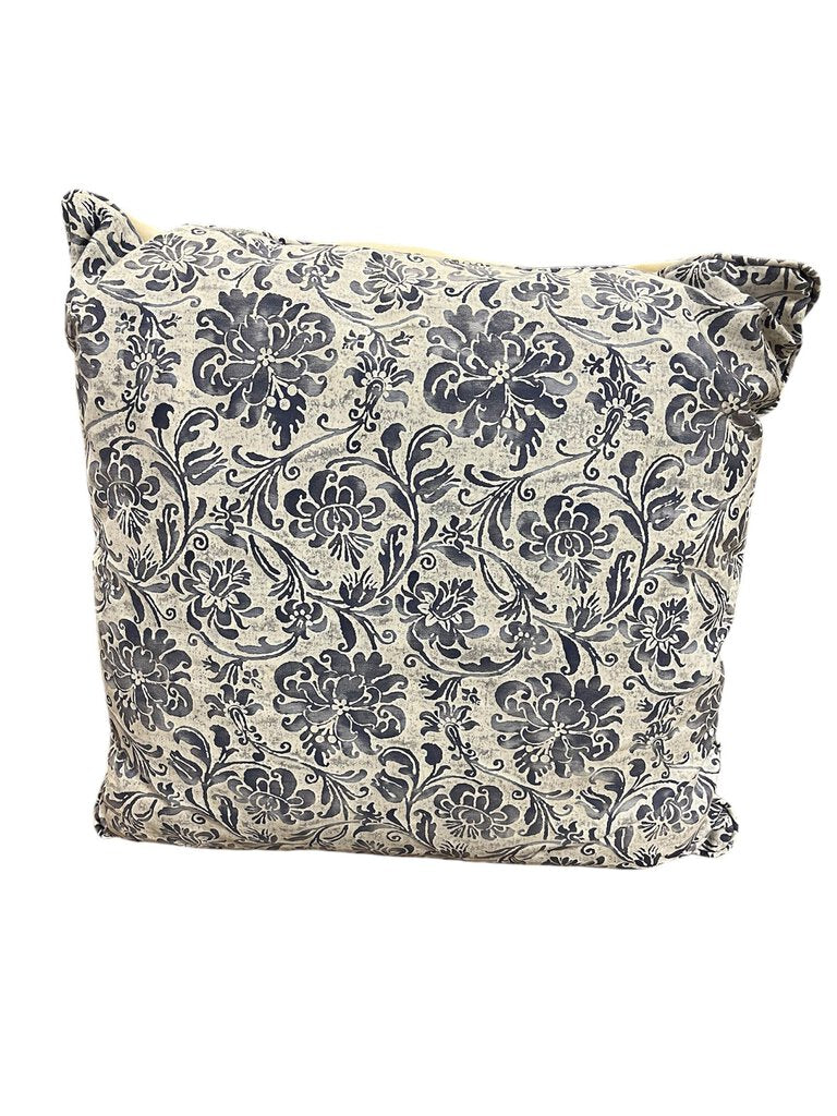 Blue & Beige Floral Batik Throw Pillow 22x22