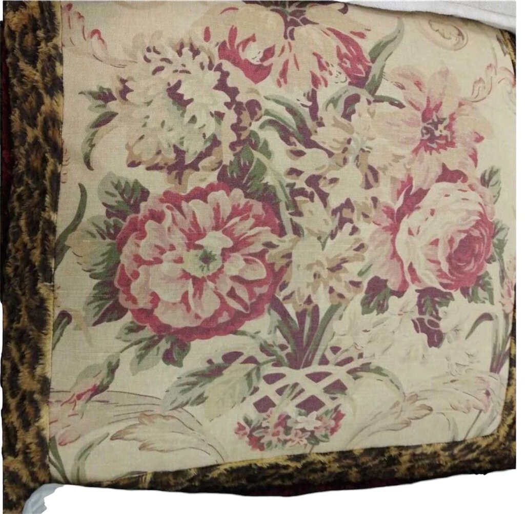 Ralph Lauren Guinevere Tea Stained Floral Custom Leopard Trim Pillow