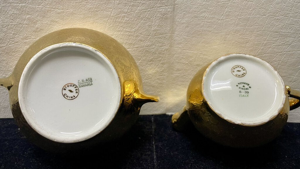 Stouffer China Gilt Lidded Sugar Bowl and Creamer Set (2 Pcs)