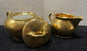 Stouffer China Gilt Lidded Sugar Bowl and Creamer Set (2 Pcs)