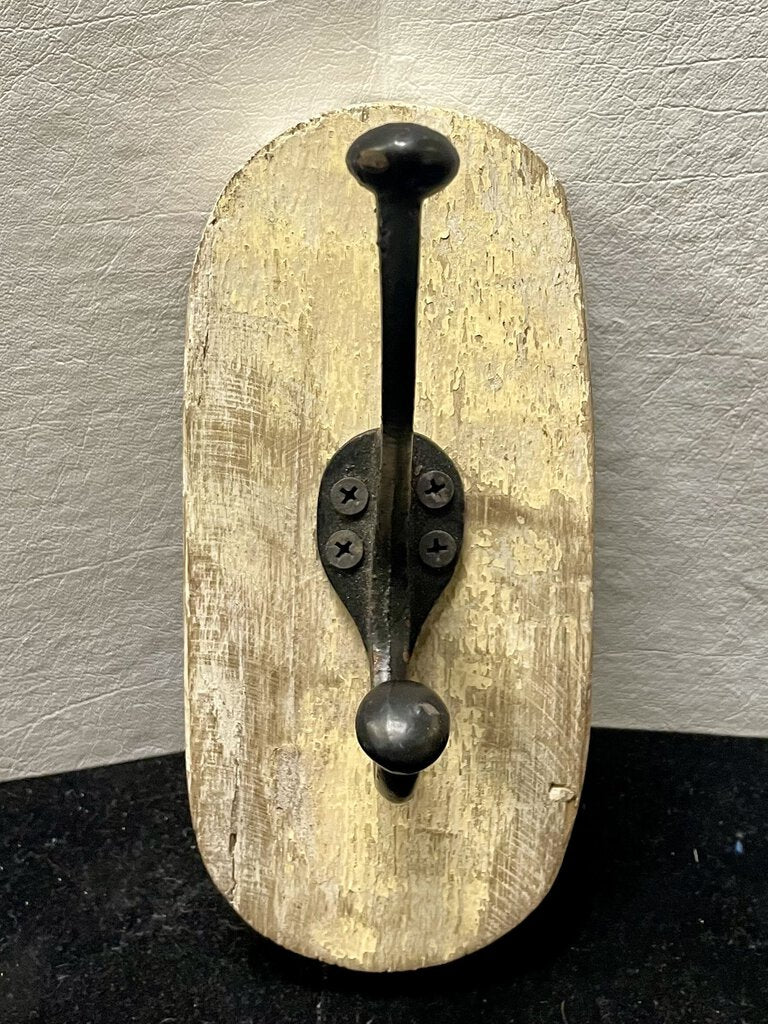 Wood and Metal Wall Mount Coat Hook w/ Key Hole