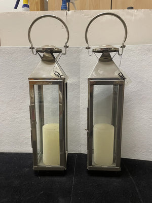 DK Living Polished Stainless Steel and Glass Candle Lanterns 24" (PAIR)