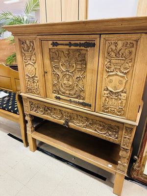 Solid Oak Hand Carved Cabinet 20x55x67