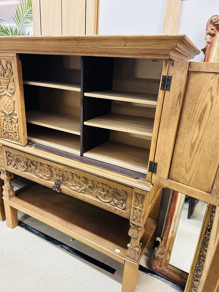 Solid Oak Hand Carved Cabinet 20x55x67