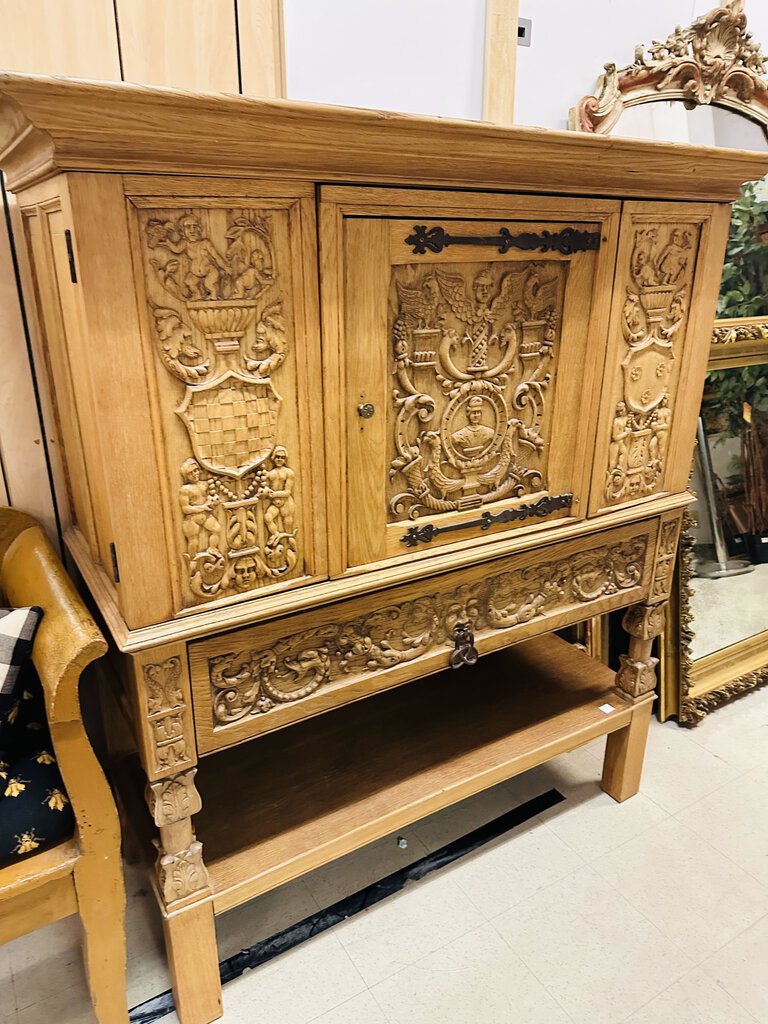 Solid Oak Hand Carved Cabinet 20x55x67