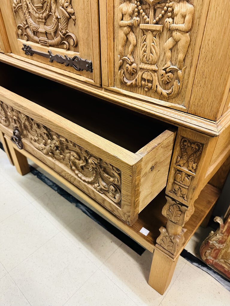 Solid Oak Hand Carved Cabinet 20x55x67