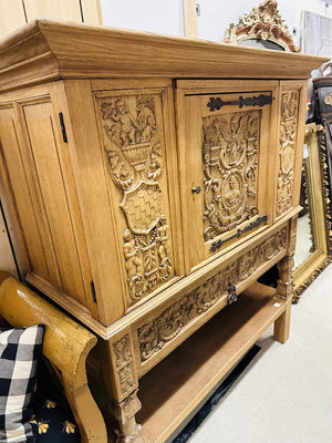 Solid Oak Hand Carved Cabinet 20x55x67