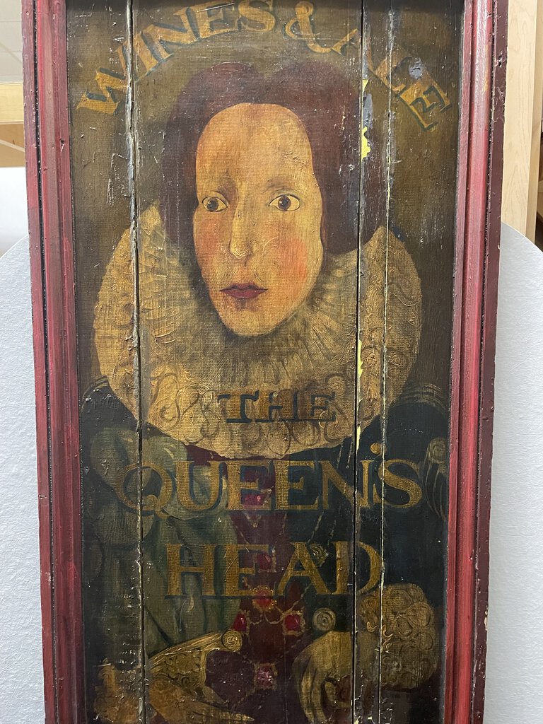 Antique English Pub Sign The Queen's Head Wines and Ales Est. 1871