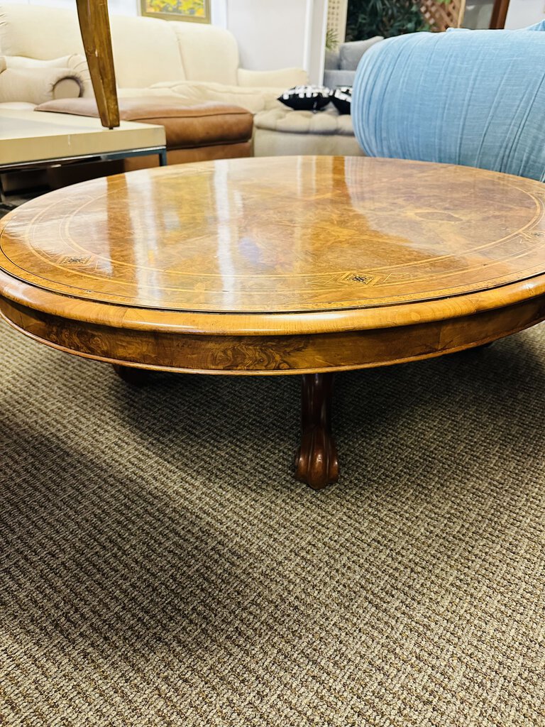 Tilt Top English Inlaid Burlwood Low Table 53x40x15