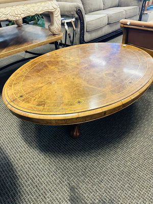 Tilt Top English Inlaid Burlwood Low Table 53x40x15