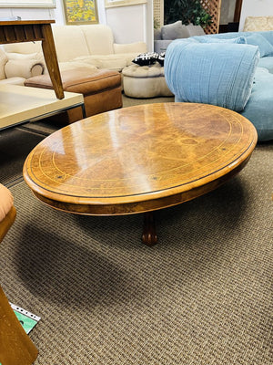 Tilt Top English Inlaid Burlwood Low Table 53x40x15