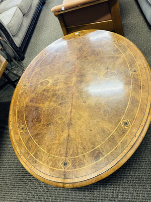 Tilt Top English Inlaid Burlwood Low Table 53x40x15