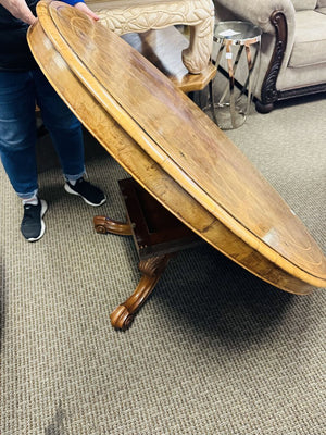 Tilt Top English Inlaid Burlwood Low Table 53x40x15