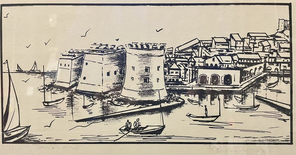 Savo Radulovic "View of Dubrovnik" Pencil Signed Original Block Print