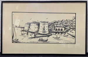 Savo Radulovic "View of Dubrovnik" Pencil Signed Original Block Print