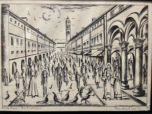 Savo Radulovic "Stradun Dubrovnik" Ink Signed Original Block Print