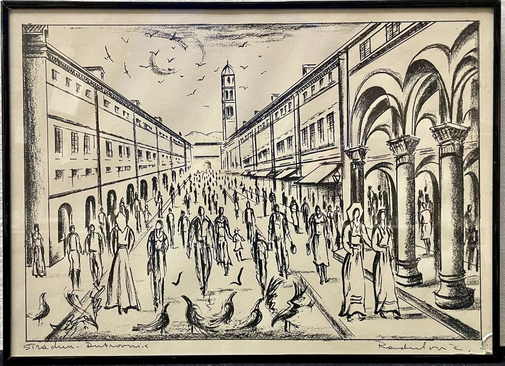 Savo Radulovic "Stradun Dubrovnik" Ink Signed Original Block Print