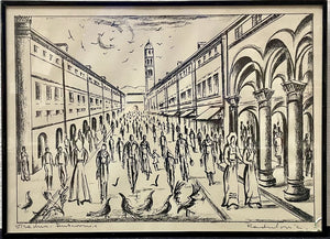 Savo Radulovic "Stradun Dubrovnik" Ink Signed Original Block Print