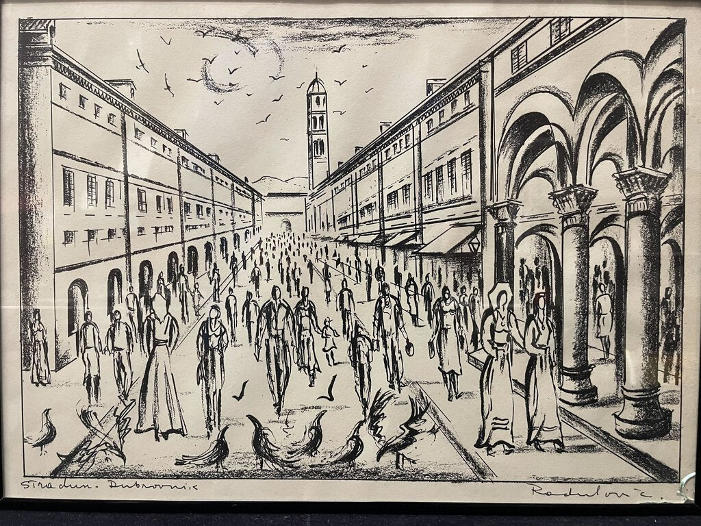 Savo Radulovic "Stradun Dubrovnik" Ink Signed Original Block Print