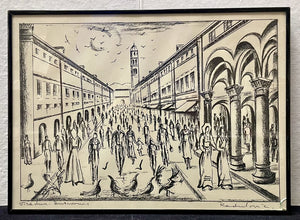 Savo Radulovic "Stradun Dubrovnik" Ink Signed Original Block Print