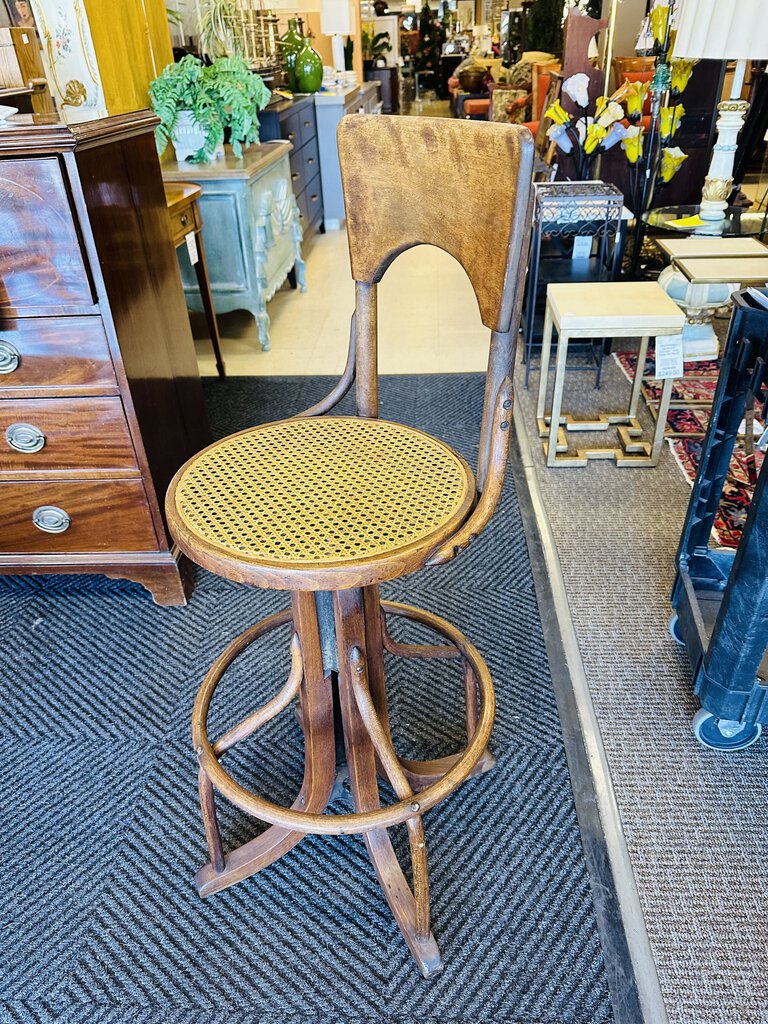 1920 Bentwood Cane Seat Bar Stool