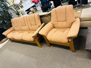 Stressless By Ekornes Oak Fabric Sofa + Chair