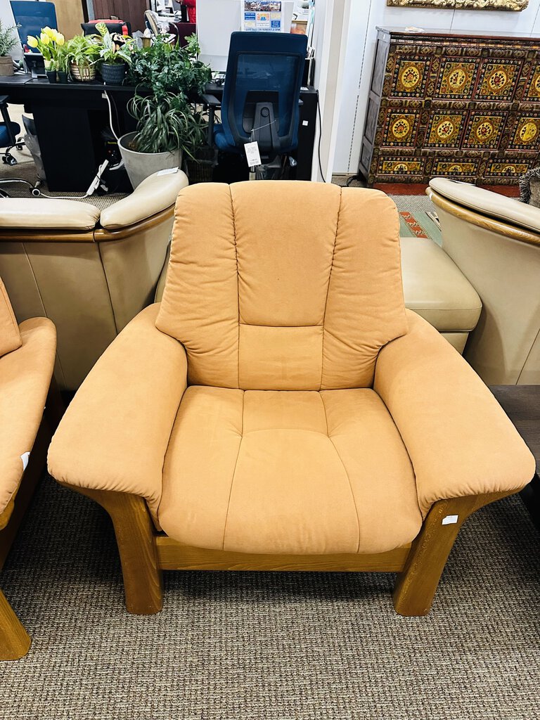 Stressless By Ekornes Oak Fabric Sofa + Chair