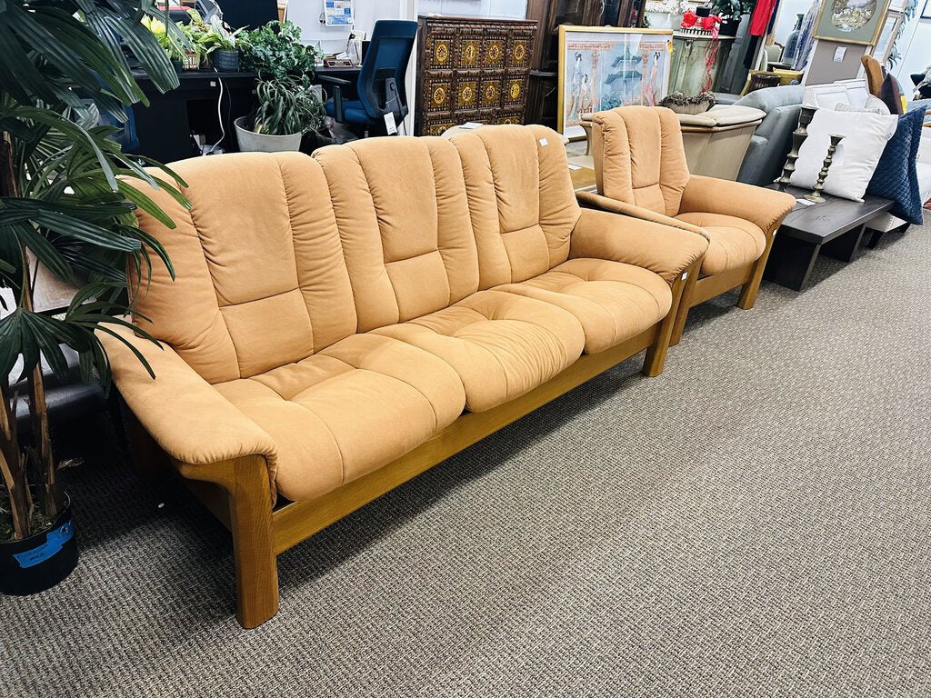 Stressless By Ekornes Oak Fabric Sofa + Chair