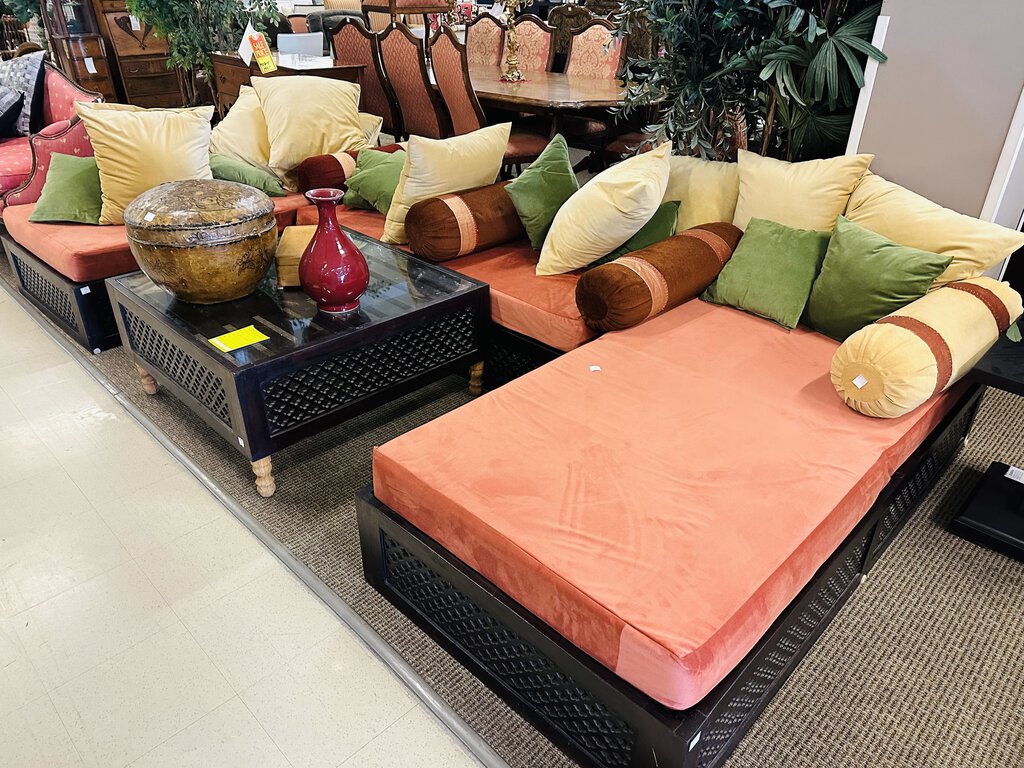 Indian Rajasthan Mango Sectional Sofa + Coffee Table