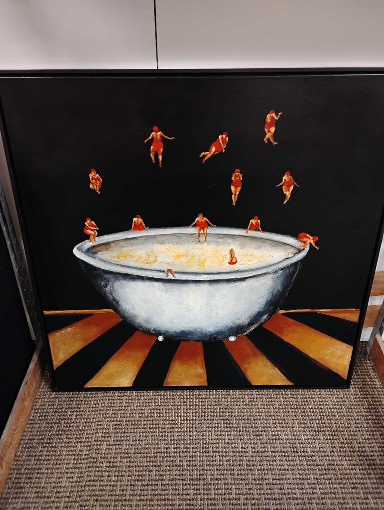 Women Diving Into Soup Bowl Oil on Canvas 41x41