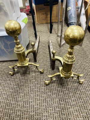 Brass Andirons (pair) 18.5" H