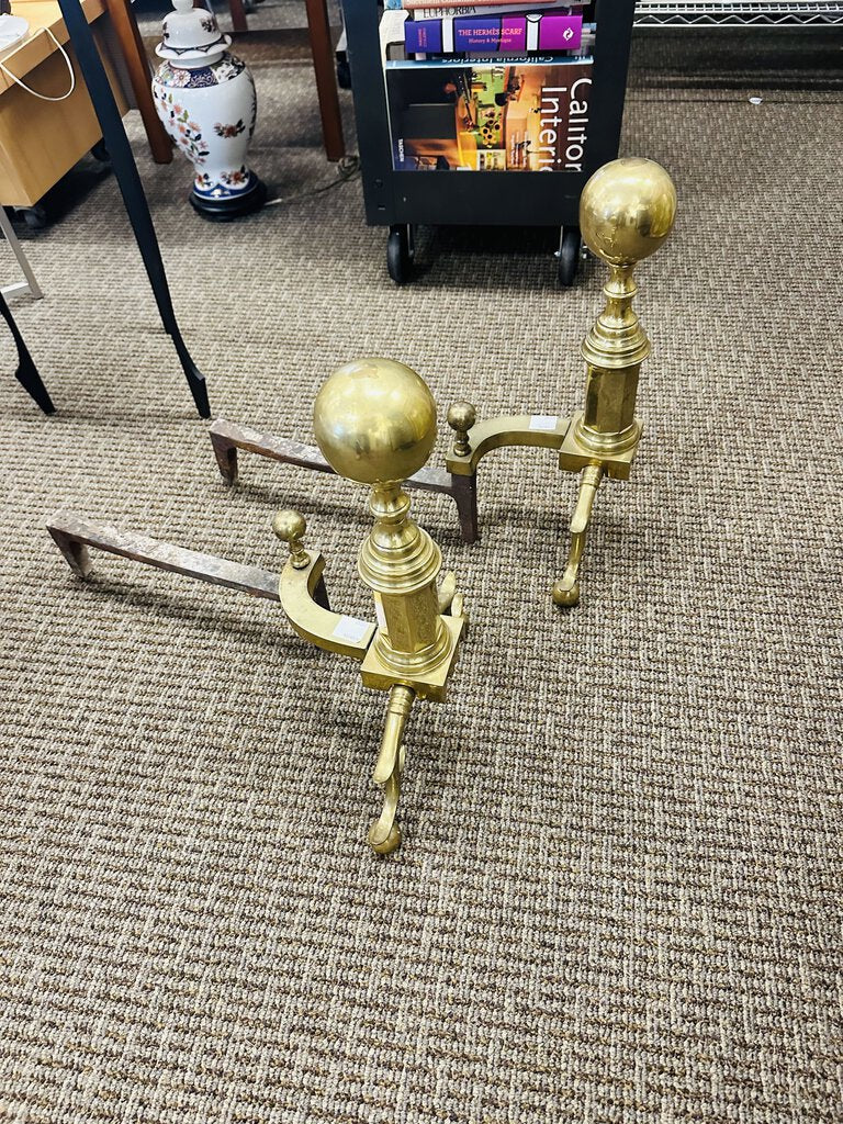 Brass Andirons (pair) 18.5" H