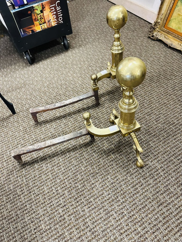 Brass Andirons (pair) 18.5" H