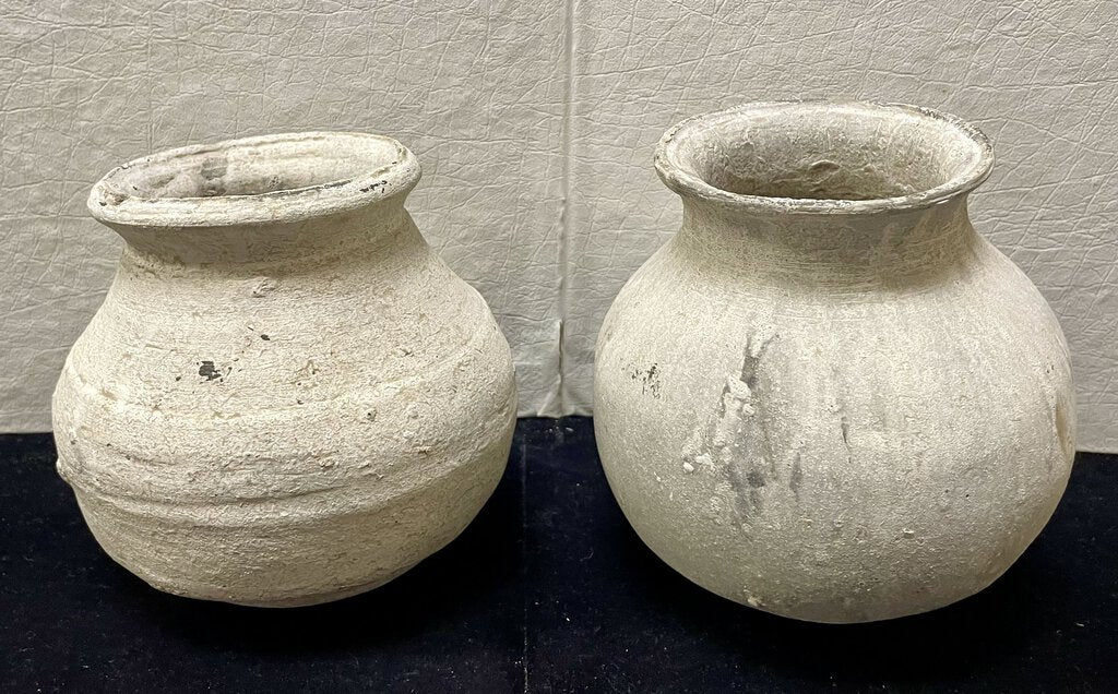 Roku Style Dirty White Pottery Round Bottom Jars (PAIR)