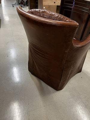 John Saladino Brown Leather Skirted Rolling Chair