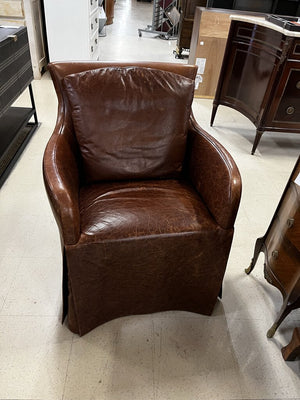 John Saladino Brown Leather Skirted Rolling Chair