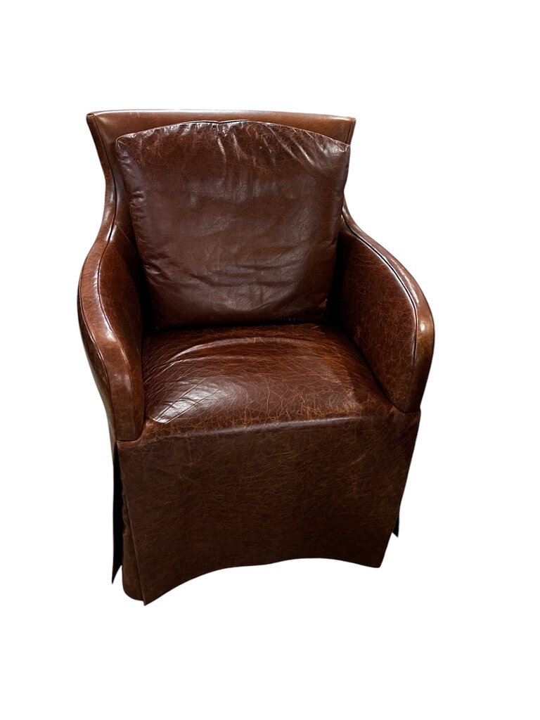 John Saladino Brown Leather Skirted Rolling Chair