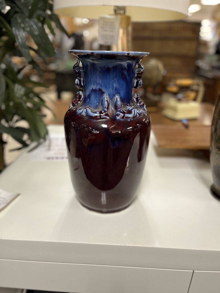 Chinese Flambe Glazed Eggplant & Blue Vase