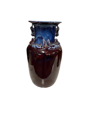 Chinese Flambe Glazed Eggplant & Blue Vase