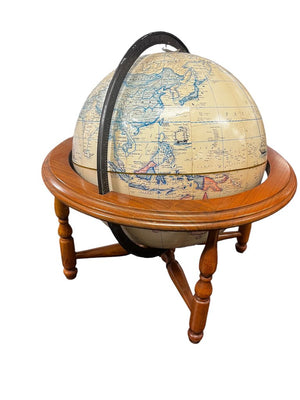 Vintage Rand Mc Nally Terrestrial Globe & Wood Cradle