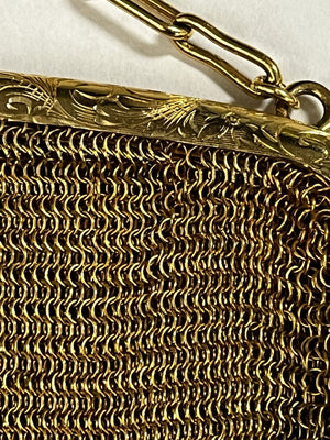 Edwardian Era Gilded German Silver Soldered Mesh Purse 194.2g Sapphire Kiss Clasp