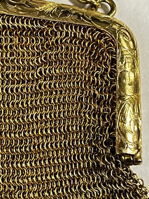 Edwardian Era Gilded German Silver Soldered Mesh Purse 194.2g Sapphire Kiss Clasp