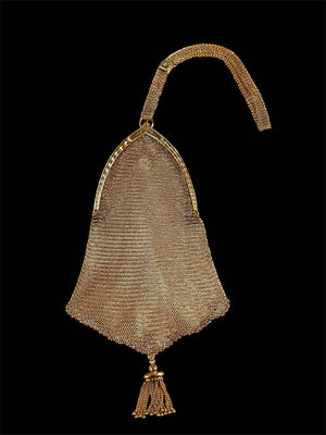 Victorian Era 14K Gold Mesh Purse Sapphire Cabochon Gold Bead Tassel 87.3g