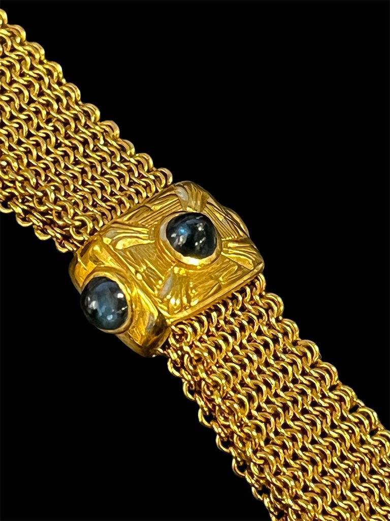 Victorian Era 14K Gold Mesh Purse & Chatelaine Seed Pearls Sapphires 180.6g 16 x 7. Mint condition.