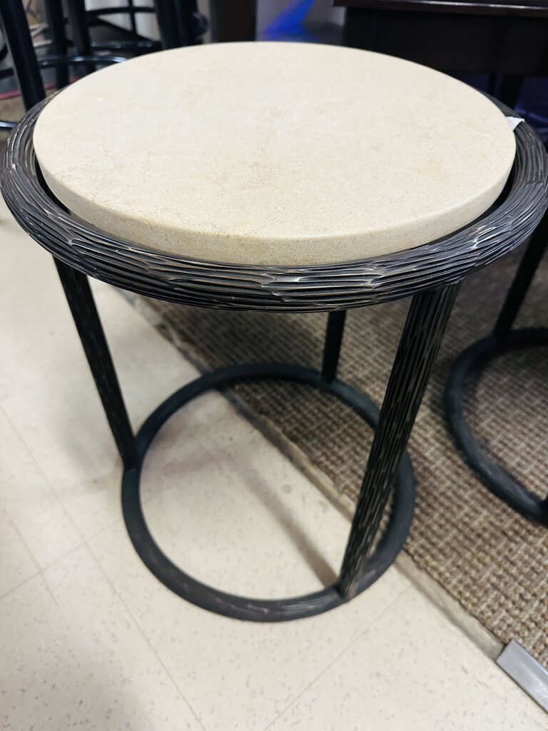 McGuire 16" Round Stone Top Side Table 20" H